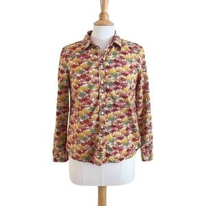 Talbots Cotton Long Sleeve Roll Tab Button Down, Fall, Trees, Autumn, Size SP